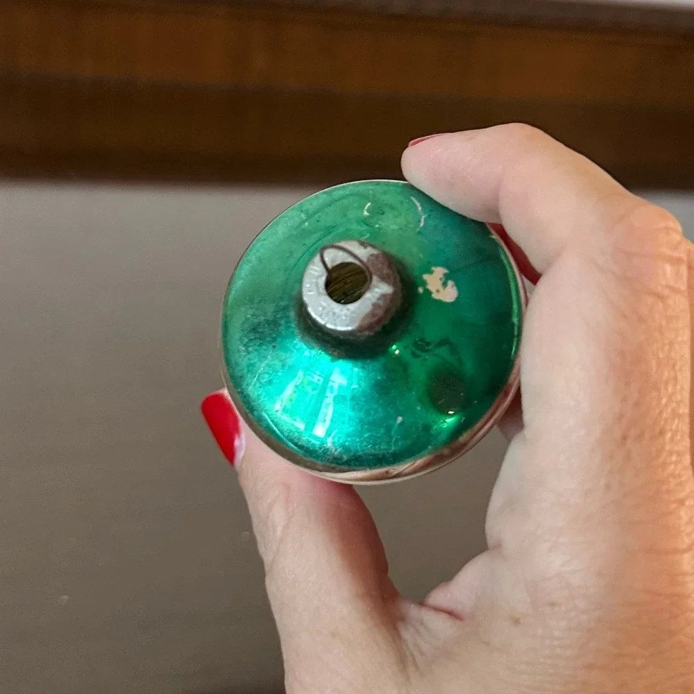 Vintage Shiny Brite UFO Tornado Lantern Glass Christmas Ornament Pink Green